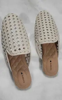 NWT Women's Birdies Phoebe Woven Slide Mule Ecru Woven Faux Leather size 7 Boho