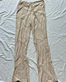 zara linen pants tan cream nude crinkle linen pants with pockets