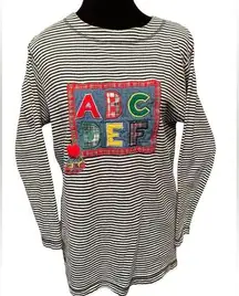 Victoria Jones Vintage Striped Kidcore Teacher Educator School ABC Patchwork Top