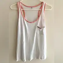 Tresics White Racerback Tank Top, Size Large, White Pocket Tee, Summer Tops