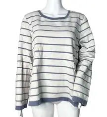 Orvis Women's Sweatshirt Gray White Striped Brown Leather Elbow Patches Size L