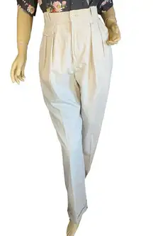 VINTAGE LIZ SPORT GRAY & OFF WHITE PLAID HIGH WAIST PLEATED TROUSERS (12)