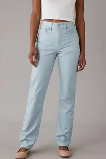 NWOT AE Stretch Vegan Leather Super High-Waisted Straight Pant Light Blue