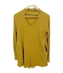 MOD On Trend Mustard Yellow Long Sleeved Sweater Dress M Ribbed Stretch Pockets