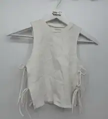 Paxton White Ribbed Stretchy Tie Bow Side Tank Top Size M/L Cropped