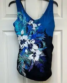 Swimsuits For All Sarong Front Floral Print One Piece Swimsuit-Size 14  NWOT