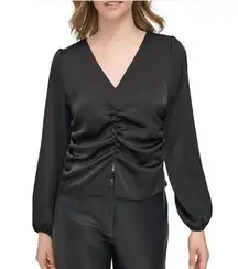 Calvin Klein Women's Ruched-Front Long Puff-Sleeve Blouse S