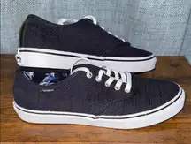 Vans Navy Blue Textured Canvas Lace‎ Up Sneakers Casual Floral Lining Sz 9 US