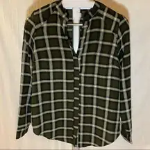 Olive Green Plaid Blouse. 