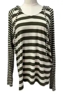 Cabi Playoff‎ Hoodie Womens Small Ivory Green Stripe Style #3995 Fall 2020