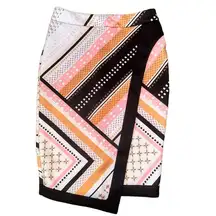 Bar III High Waisted Pencil Skirt Colorblock Asymmetrical Pink White XS NWOT