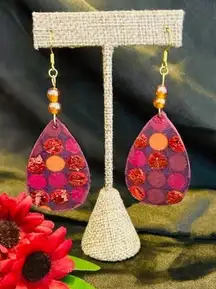 Bold and‎ Bright Meets Sparkle and Shine Earrings Purple Orange Night Out Dangle