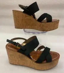 Sam Edelman Destiny Black Platform Cork Wedge Sandals size 8.5