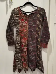 Sacred Threads Boho Fairy Vintage Patchwork Womens Dress Mixed Print Size Medium