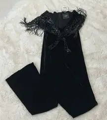 Zara Festive Days Black Sequin Fringe Velvet Halter Jumpsuit