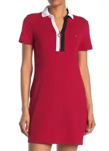 Tommy Hilfiger Zip Red Preppy Short Sleeve Polo Dress