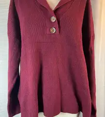 Elegant V-Neck Burgundy Sweater with Button Accents