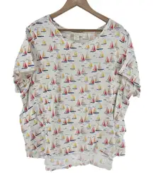 Cynthia‎ Rowley Linen Top Womens 2X Sailboat Beach Nautical 100% Linen White