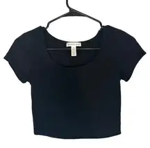 Ambiance Apparel Black Short Sleeve Cotton Blend Lightweight Crop Top Women Sz S