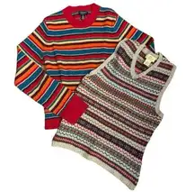 American Eagle Outfitters Red Wool Striped Multicolor sweater & Vest size medium