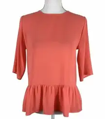 Everly Small Blouse Peplum Half Sleeve Chiffon Semi Sheer Pink Coral Back Cutout