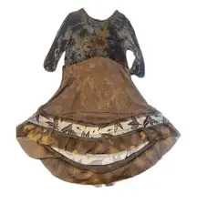 Mezon Boho Layered Dress M Brown Patchwork Sheer Hem Art to Wear Festival‎