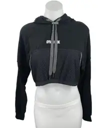 Gymshark Movement Black Mesh Long Sleeve Hooded Drawstring Cropped Sweatshirt S