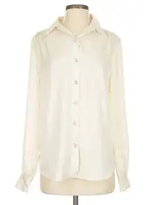 Express Button Down Blouse Cream Satin Pearl Buttons XL