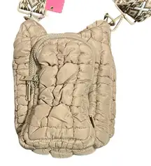 Simply Southern Mocha Color Quilted Puffed Crossbody Bag with Embroidered strap