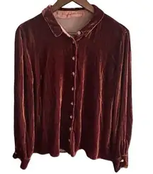 Cut Loose Velvet Rayon Silk Blend Button Up Long Sleeve Top Shirt Womens Small