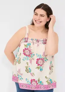 Lane Bryant Pintuck Relaxed Smocked Square-Neck‎ Tank Plus Size 20 Floral