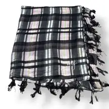 Roxy Neutral Plaid Lightweight Scarf Black Gray Cream Fringe Classic Accessory