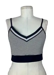 Nylora Navy‎ Blue Striped Sports Bra Cropped Tank Top Size Small