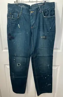 Eddie Bauer Boyfriend Relaxed Jeans Patches Splatter Size 12‎
