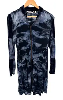 Soft Surroundings Velvet Trim Tie Dye Zip Up Long Sleeve Dress Dark Academia S
