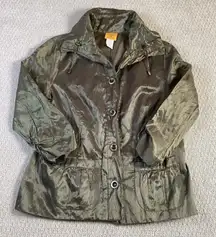Ruby Rd Olive Green Metallic Shimmer Lightweight Jacket Women‎ Size 10