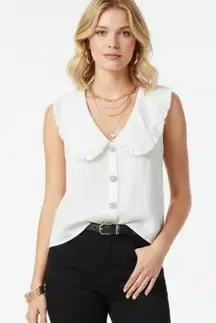 Zara 100% Linen Ivory Button Front Sleeveless Crop Top XS