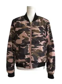 Miss London Jacket Pink Olive Black Quilted Camouflage Bomber Jacket Coat Large