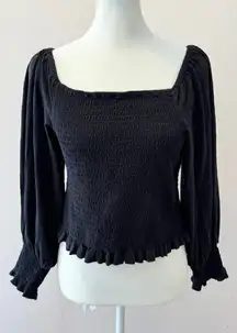 Pilcro Ruched Longsleeve Printed Smocked Feminine Boho Blouse Size S