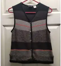 Vintage 90s Tail Women's Size Small Black Gray Button Up V-Neck Knit Golf Vest