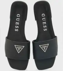 Guess Black Logo Slides Tamed Flat Sandals Shoes Size 10M Casual Y2K