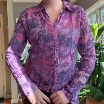 Vintage Express Floral Silk Button Front Blouse