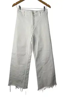 Zara Wide Leg Cropped Jeans High Waist Distressed Hem White Women‎ Size 6