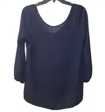 Necessary Clothing Bow Back‎ Blouse Long Sleeve Party Top Navy Size S