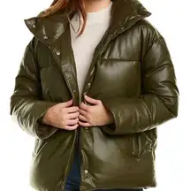 Bagatelle  NYC Oversize Puffer Jacket Olive Green Pleather Coat Snap Women’s XS