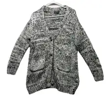 POL Chunky Knit Cardigan Sweater Grandpa Pockets Black Gray Boho Size Small *
