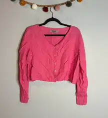 Flax pink linen cropped button down top