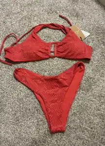 Red Jacquard Berlook Bikini Set