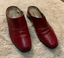Munro Red Leather Mule Heels Size 9 Women's‎ Slip On Comfort Shoes Rubber Sole