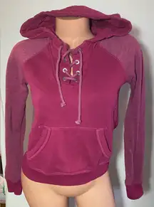 Hollister Maroon Raglan Sleeve Lace-Up Pullover Hoodie Size XS